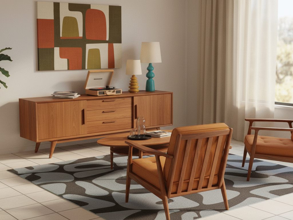 ide interior kayu jati mid century modern