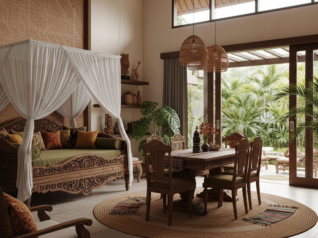 ide interior kayu jati tropis