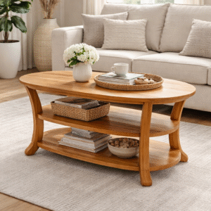 meja tamu jati oval bertingkat